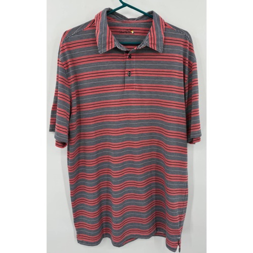 Arnold Palmer Mens XXL Gray Coral Striped Short‎ Sleeve Golf Polo Shirt